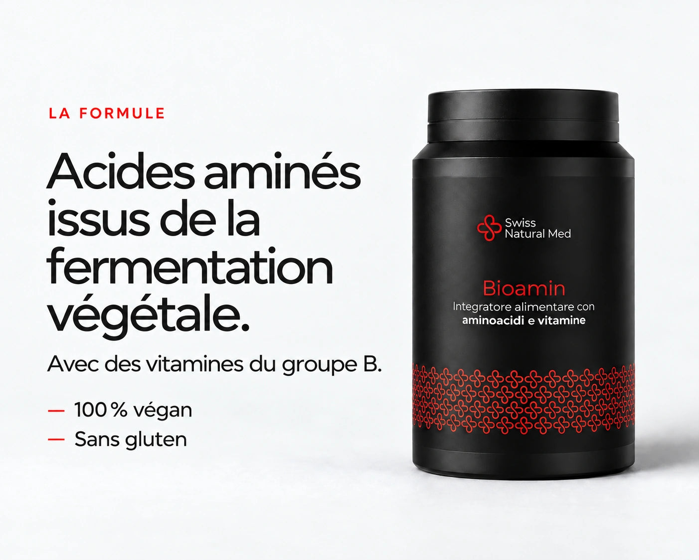 Bioamin : acides aminés issus de la fermentation végétale et vitamines du groupe B. Végan et sans gluten.