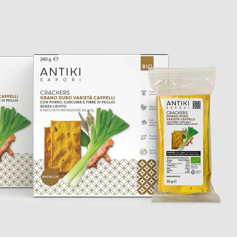 Crackers con porro e curcuma 8 monodosi da 30g integratore naturale per benessere e supporto nutrizionale Swiss Natural Med