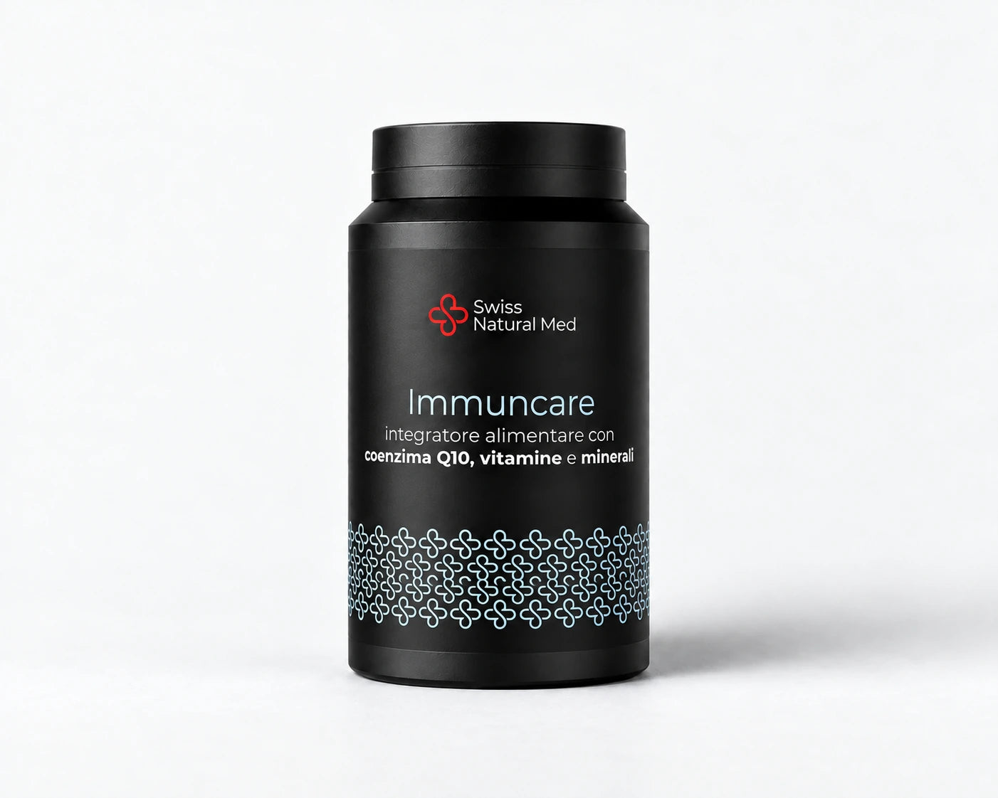 Flacone Immuncare Swiss Natural Med da 60 capsule, su fondo chiaro