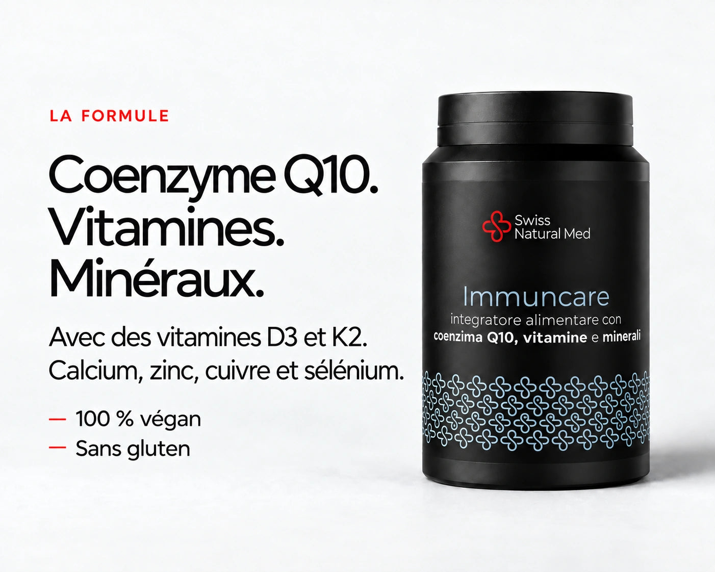 Immuncare : Coenzyme Q10. Vitamines. Minéraux. Avec des vitamines D3 et K2. Calcium, zinc, cuivre et sélénium. 100 % végan Sans gluten