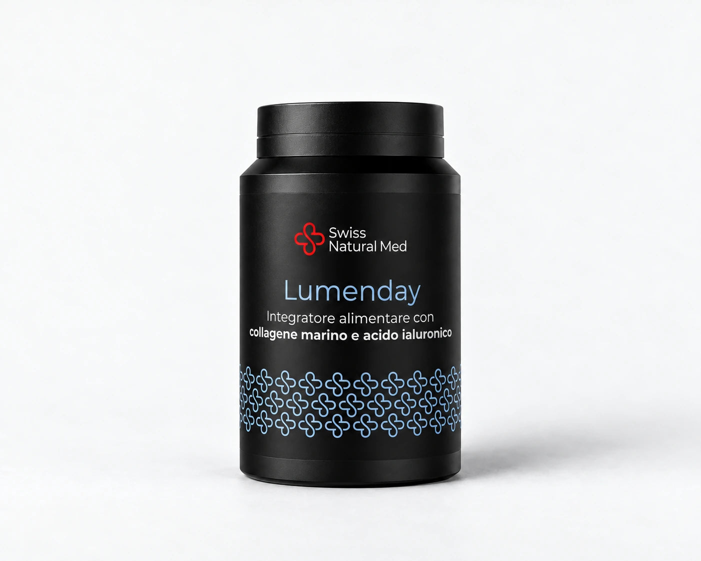 Confezione Lumenday Swiss Natural Med con collagene marino e acido ialuronico