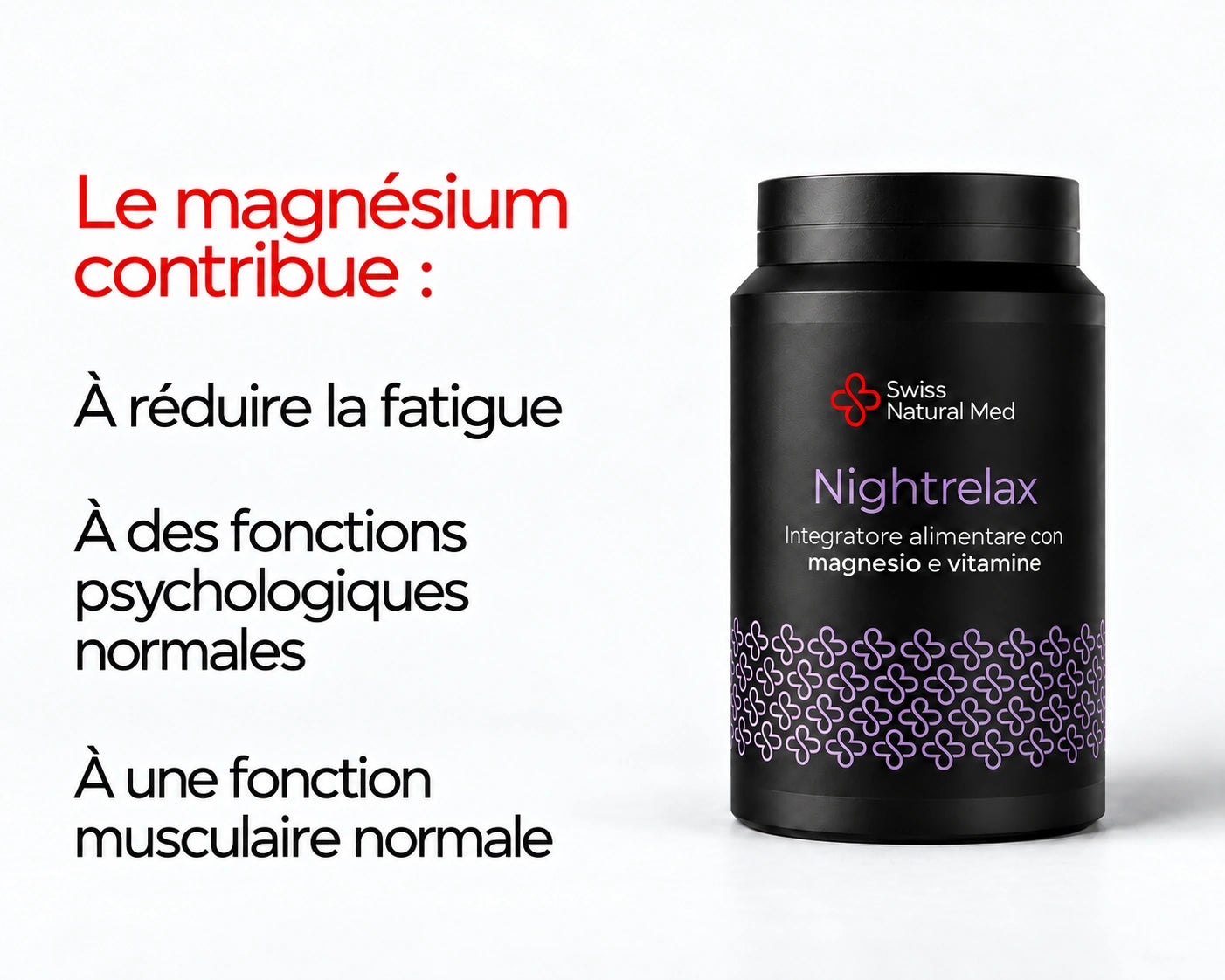 Nightrelax : Le magnésium contribue : À réduire la fatigue À des fonctions psychologiques normales À une fonction musculaire normale