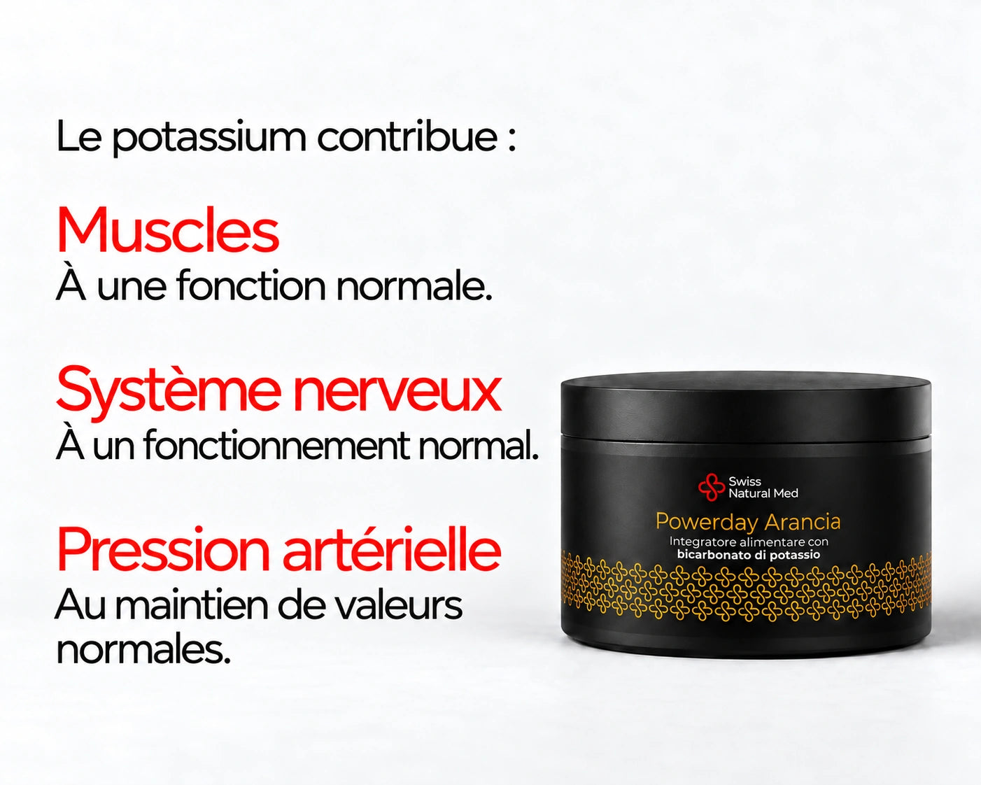 Powerday Orange : Le potassium contribue : Muscles À une fonction normale. Système nerveux À un fonctionnement normal. Pression artérielle Au maintien de valeurs normales.