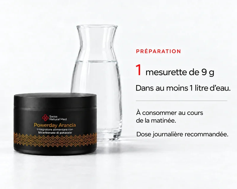Powerday Orange : 1 mesurette de 9 g Dans au moins 1 litre d’eau. À consommer au cours de la matinée. Dose journalière recommandée.