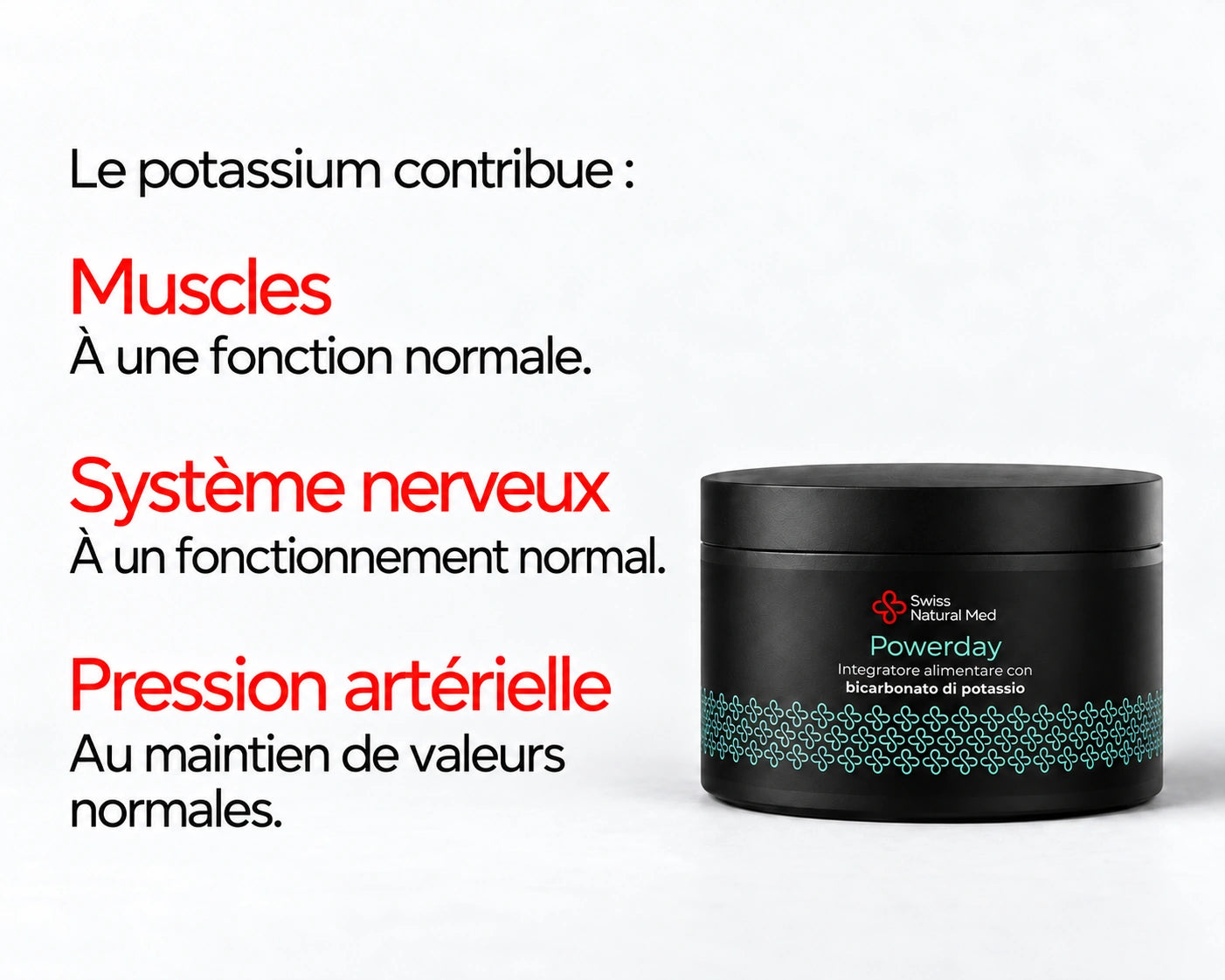 Powerday Neutro : Le potassium contribue : Muscles À une fonction normale. Système nerveux À un fonctionnement normal. Pression artérielle Au maintien de valeurs normales.