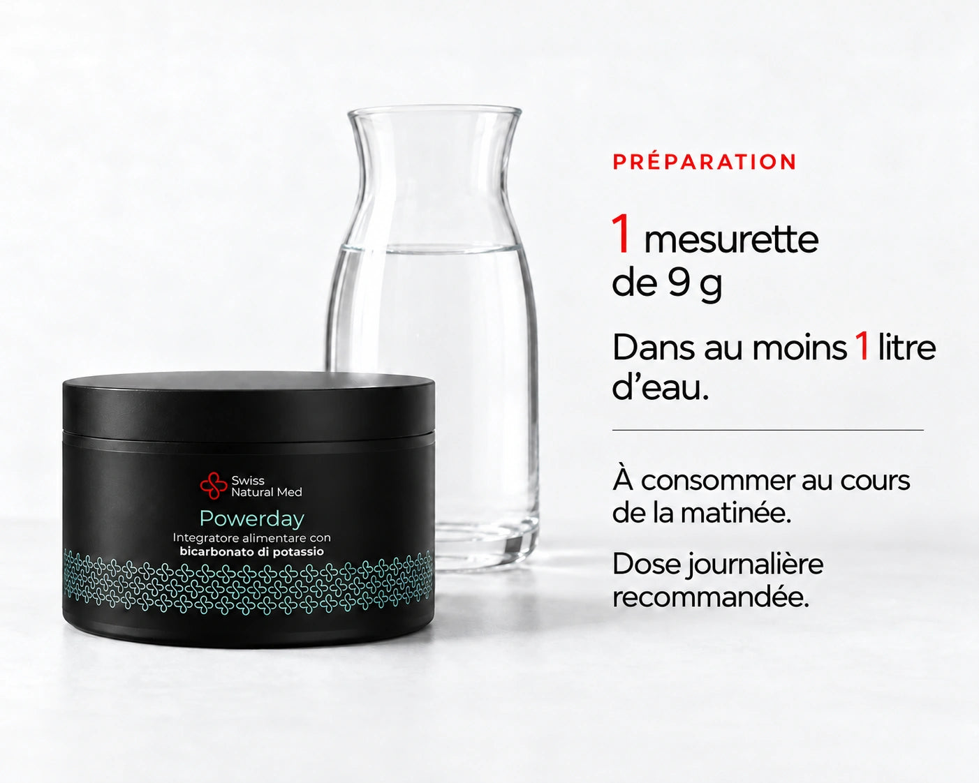 Powerday Neutro : 1 mesurette de 9 g Dans au moins 1 litre d’eau. À consommer au cours de la matinée. Dose journalière recommandée.