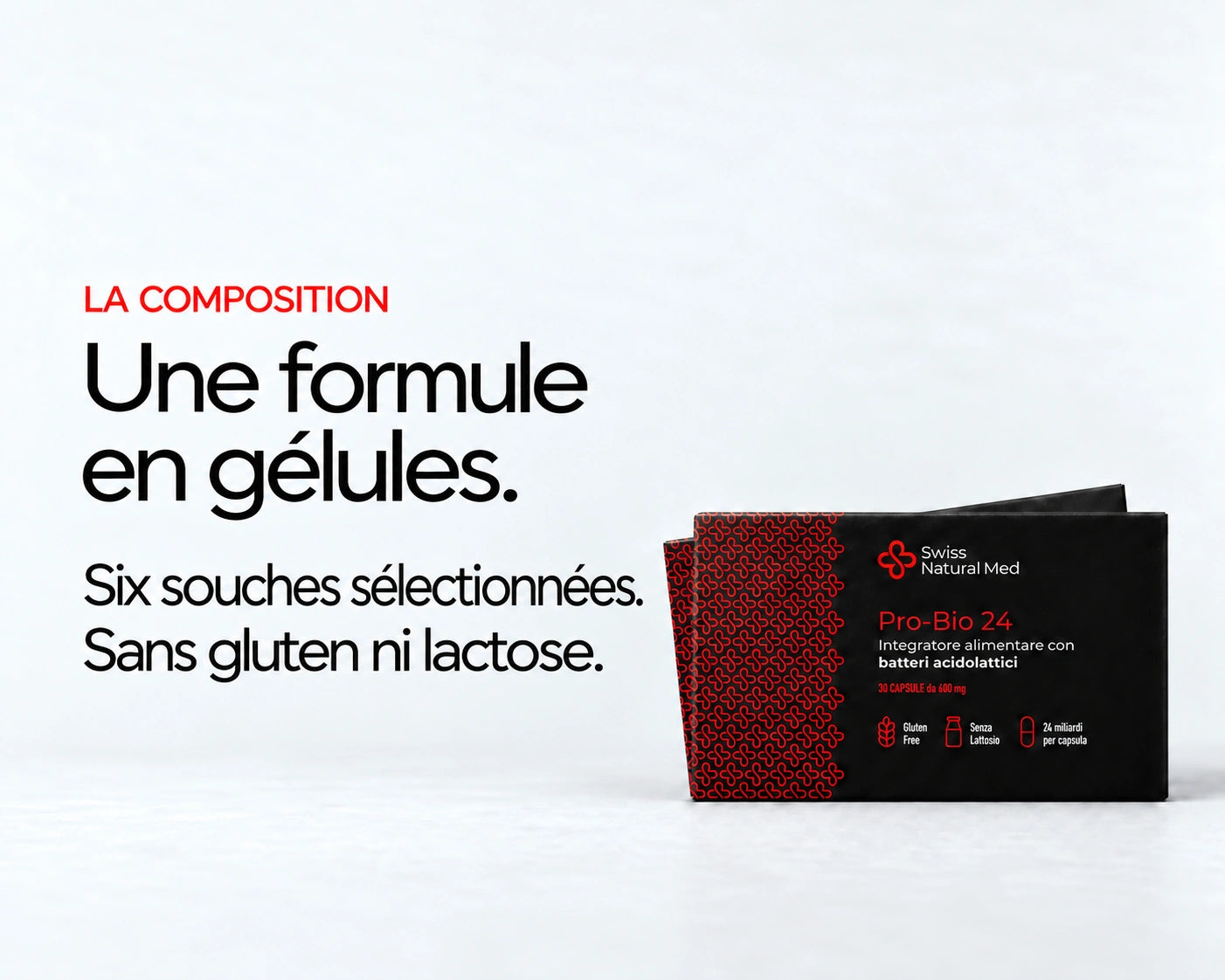 Pro-Bio24 : Une formule en gélules. Six souches sélectionnées. Sans gluten ni lactose.
