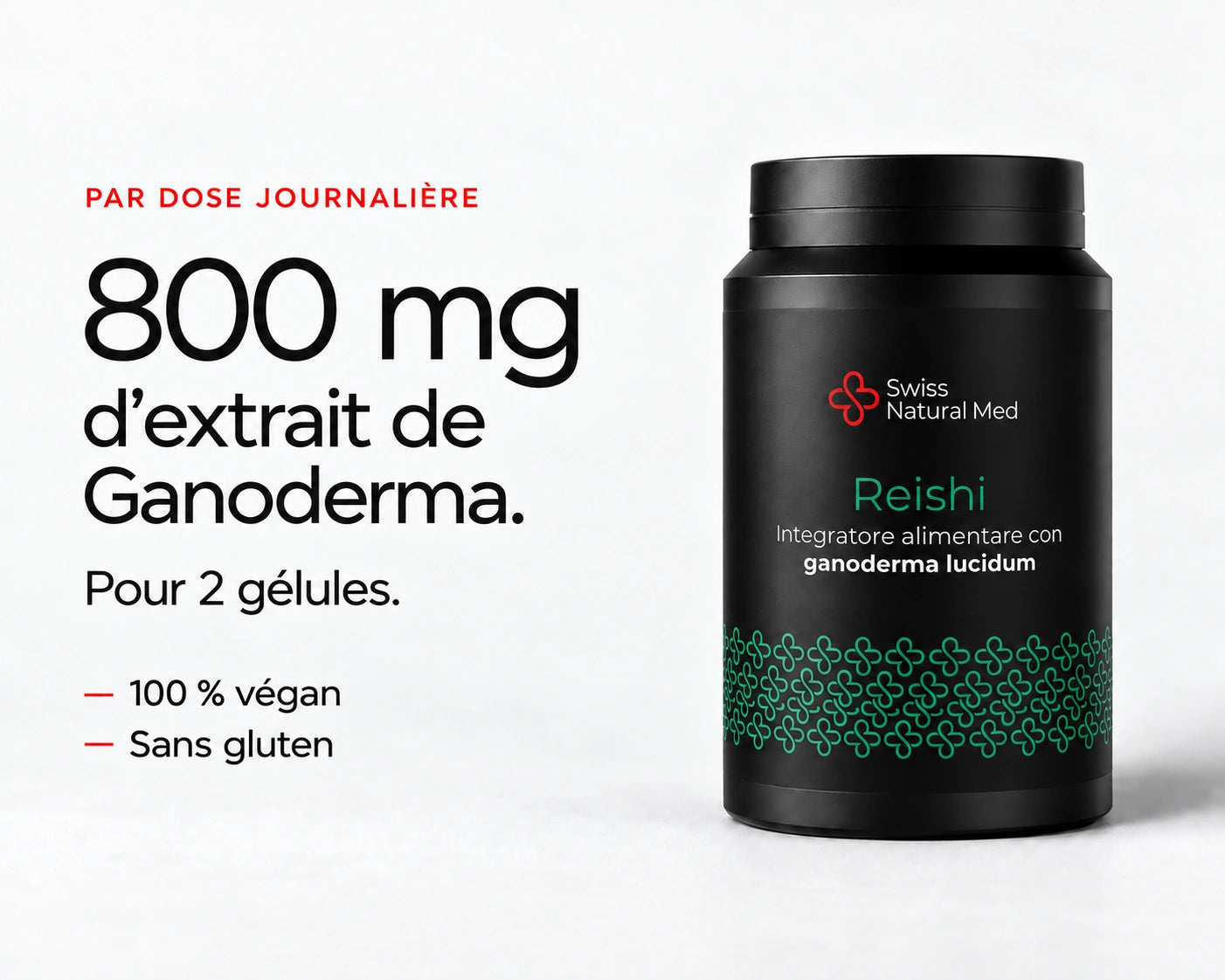 Reishi : 800 mg d’extrait de Ganoderma. Pour 2 gélules. 100 % végan Sans gluten